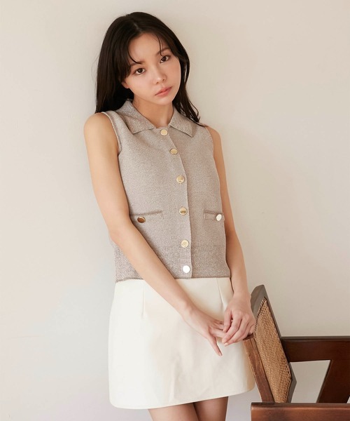 Luan（ルアン）の「【Luan】POLO KNIT VEST/ポロニットベスト（ベスト・レディース・チャコールグレー/ベージュ・FREE）」の8枚目の写真
