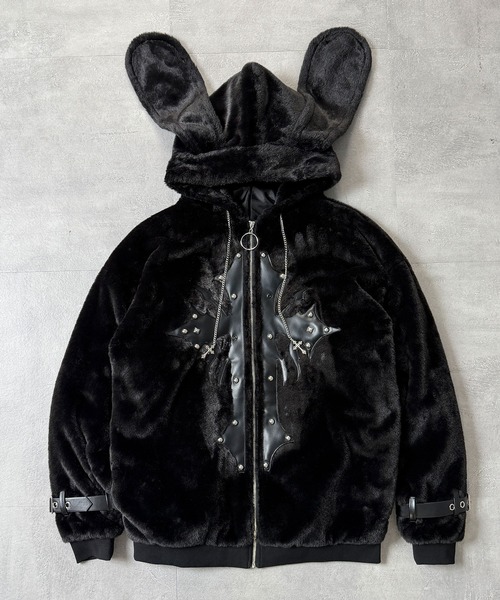 セール】うさぎ耳クロススタッズZIPファーコート（その他アウター
