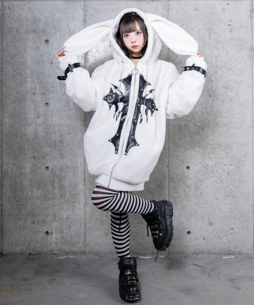 セール】うさぎ耳クロススタッズZIPファーコート（その他アウター