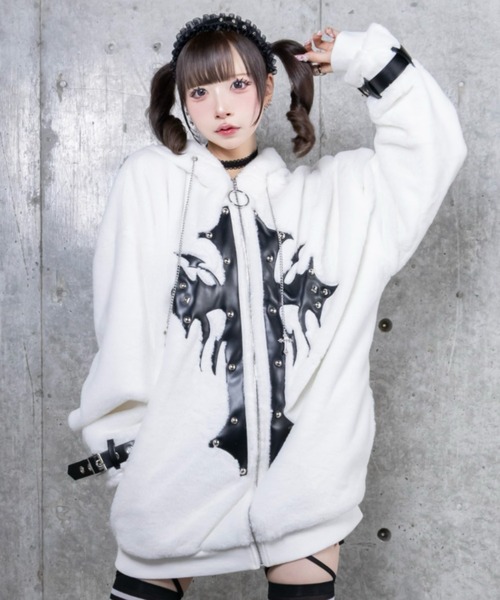 アミリージュ amiligeウサギ耳付きホワイトZIPファーコート地雷 ウサ耳ファーZIPコート– A AM STUDIO