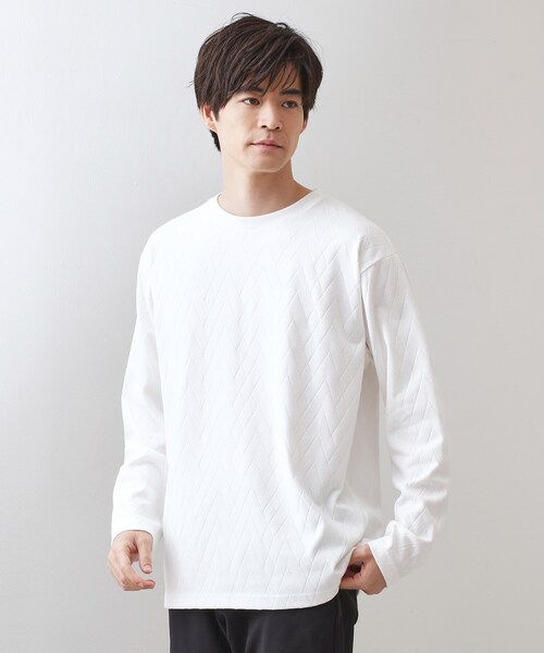 THE SHOP TK （ザ ショップ ティーケー ）の「リンクスジオメトリック長袖Tシャツ【サスティナブル素材使用/洗濯機OK】（Tシャツ/カットソー・メンズ・オフホワイト/ネイビー/ブラウン系その他・04/03/02/01）」の2枚目の写真