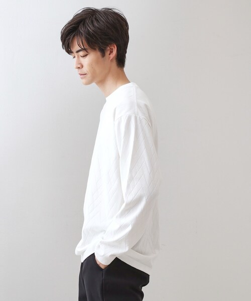 THE SHOP TK （ザ ショップ ティーケー ）の「リンクスジオメトリック長袖Tシャツ【サスティナブル素材使用/洗濯機OK】（Tシャツ/カットソー・メンズ・オフホワイト/ネイビー/ブラウン系その他・04/03/02/01）」の20枚目の写真