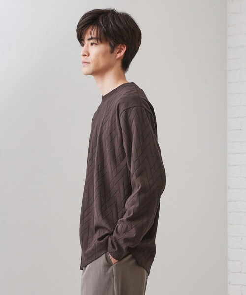 THE SHOP TK （ザ ショップ ティーケー ）の「リンクスジオメトリック長袖Tシャツ【サスティナブル素材使用/洗濯機OK】（Tシャツ/カットソー・メンズ・オフホワイト/ネイビー/ブラウン系その他・04/03/02/01）」の16枚目の写真