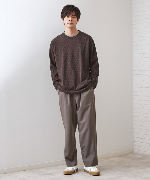 THE SHOP TK （ザ ショップ ティーケー ）の「リンクスジオメトリック長袖Tシャツ【サスティナブル素材使用/洗濯機OK】（Tシャツ/カットソー・メンズ・オフホワイト/ネイビー/ブラウン系その他・04/03/02/01）」の18枚目の写真