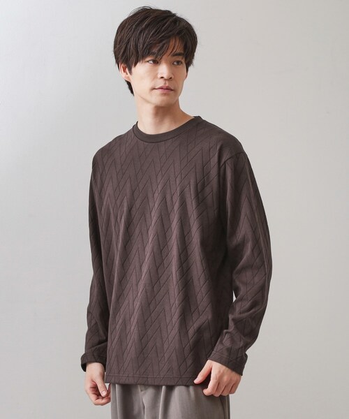 THE SHOP TK （ザ ショップ ティーケー ）の「リンクスジオメトリック長袖Tシャツ【サスティナブル素材使用/洗濯機OK】（Tシャツ/カットソー・メンズ・オフホワイト/ネイビー/ブラウン系その他・04/03/02/01）」の12枚目の写真