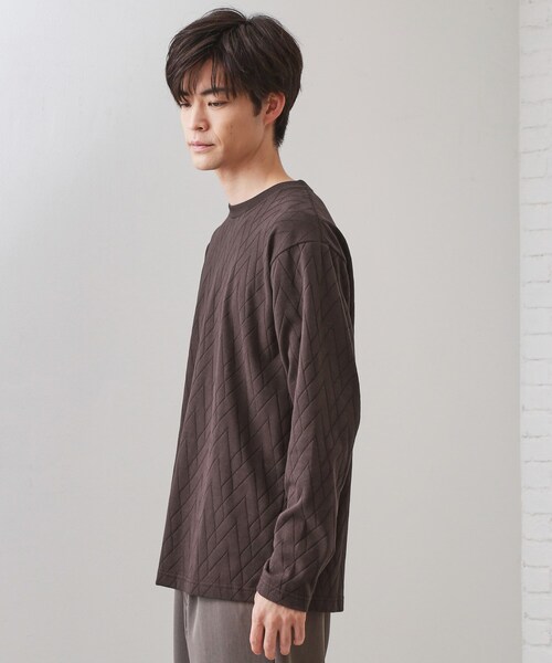 THE SHOP TK （ザ ショップ ティーケー ）の「リンクスジオメトリック長袖Tシャツ【サスティナブル素材使用/洗濯機OK】（Tシャツ/カットソー・メンズ・オフホワイト/ネイビー/ブラウン系その他・04/03/02/01）」の13枚目の写真