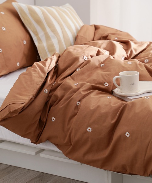 セール】デイジーエンブロイダリー 掛け布団カバー シングル ベージュ