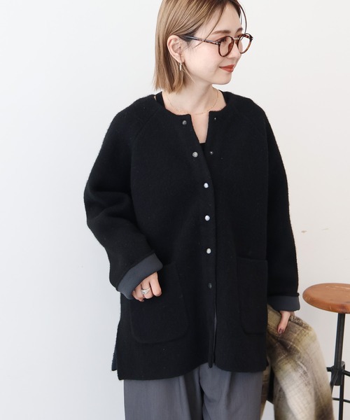AMERICAN HOLIC（アメリカンホリック）の「Wフェイスラグランニットコーディガン（カーディガン/ボレロ・レディース・杢グレー/ブラック/ライトベージュ・M/L）」の2枚目の写真