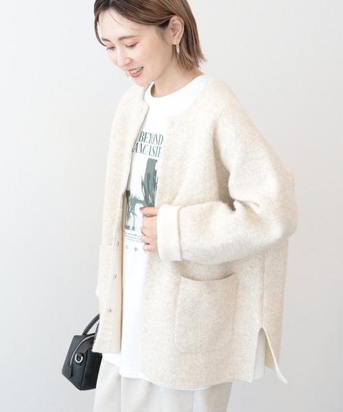 AMERICAN HOLIC（アメリカンホリック）の「Wフェイスラグランニットコーディガン（カーディガン/ボレロ・レディース・杢グレー/ブラック/ライトベージュ・M/L）」の21枚目の写真