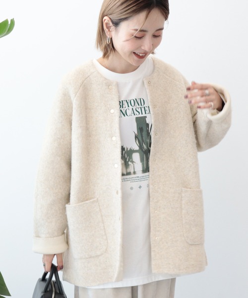 AMERICAN HOLIC（アメリカンホリック）の「Wフェイスラグランニットコーディガン（カーディガン/ボレロ・レディース・杢グレー/ブラック/ライトベージュ・M/L）」の15枚目の写真