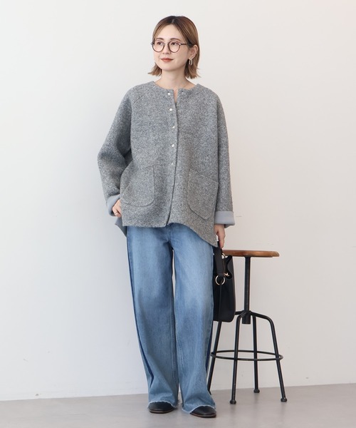 AMERICAN HOLIC（アメリカンホリック）の「Wフェイスラグランニットコーディガン（カーディガン/ボレロ・レディース・杢グレー/ブラック/ライトベージュ・M/L）」の13枚目の写真