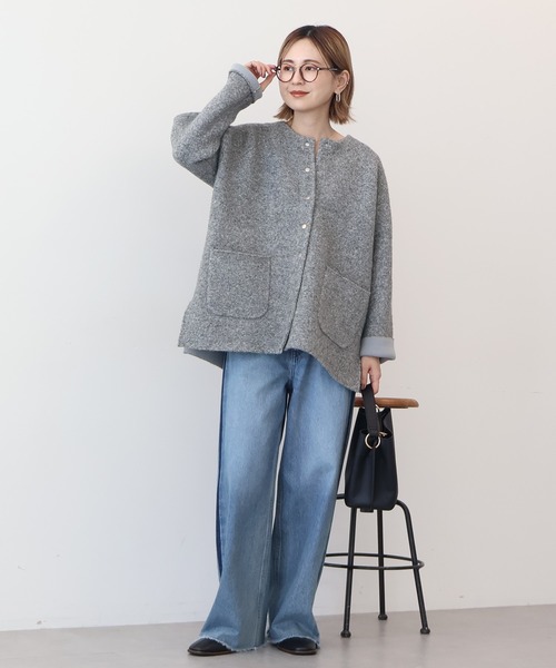 AMERICAN HOLIC（アメリカンホリック）の「Wフェイスラグランニットコーディガン（カーディガン/ボレロ・レディース・杢グレー/ブラック/ライトベージュ・M/L）」の9枚目の写真