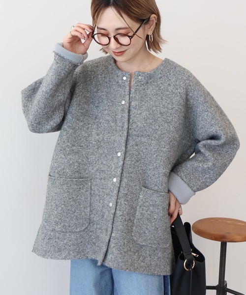 AMERICAN HOLIC（アメリカンホリック）の「Wフェイスラグランニットコーディガン（カーディガン/ボレロ・レディース・杢グレー/ブラック/ライトベージュ・M/L）」の8枚目の写真