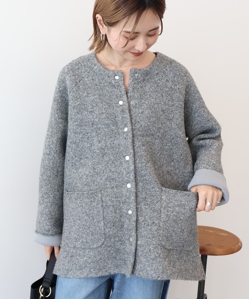 AMERICAN HOLIC（アメリカンホリック）の「Wフェイスラグランニットコーディガン（カーディガン/ボレロ・レディース・杢グレー/ブラック/ライトベージュ・M/L）」の16枚目の写真