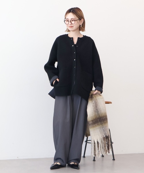 AMERICAN HOLIC（アメリカンホリック）の「Wフェイスラグランニットコーディガン（カーディガン/ボレロ・レディース・杢グレー/ブラック/ライトベージュ・M/L）」の10枚目の写真