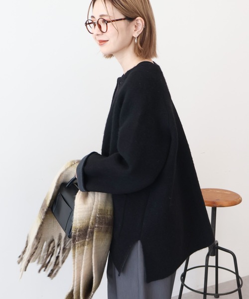 AMERICAN HOLIC（アメリカンホリック）の「Wフェイスラグランニットコーディガン（カーディガン/ボレロ・レディース・杢グレー/ブラック/ライトベージュ・M/L）」の7枚目の写真