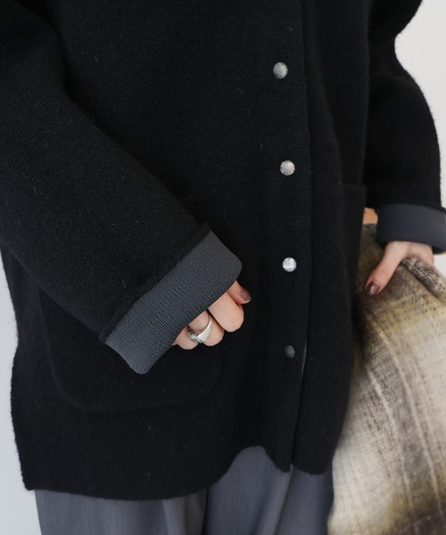 AMERICAN HOLIC（アメリカンホリック）の「Wフェイスラグランニットコーディガン（カーディガン/ボレロ・レディース・杢グレー/ブラック/ライトベージュ・M/L）」の20枚目の写真