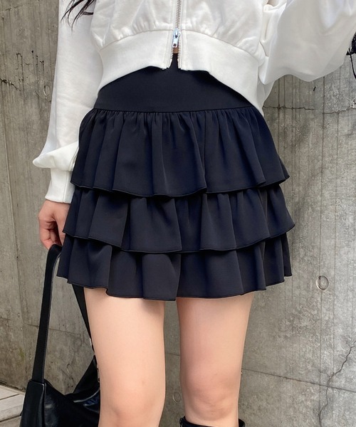 INGNI（イング）の「フリルミニスカパン／A（スカート・レディース・ブラウン/ブラック/オフホワイト・FREE）」の2枚目の写真