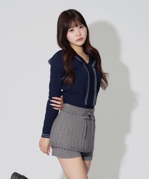 ALLuRing ChaRm(アリュリングチャーム)の「Sailor Collar Line Knit / セーラーカラーラインニット(ニット/セーター・レディース・ホワイト/グレー/ネイビー・FREE)」の3枚目の写真