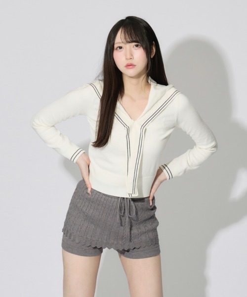 ALLuRing ChaRm(アリュリングチャーム)の「Sailor Collar Line Knit / セーラーカラーラインニット(ニット/セーター・レディース・ホワイト/グレー/ネイビー・FREE)」の2枚目の写真