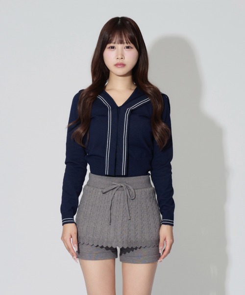 ALLuRing ChaRm(アリュリングチャーム)の「Sailor Collar Line Knit / セーラーカラーラインニット(ニット/セーター・レディース・ホワイト/グレー/ネイビー・FREE)」の21枚目の写真