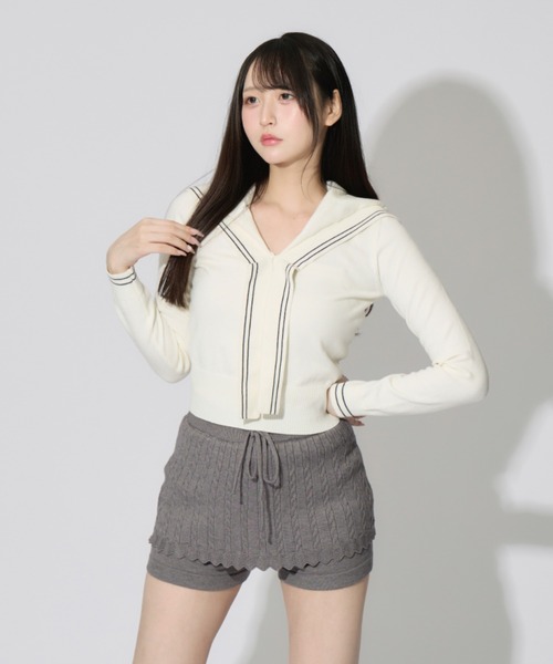 ALLuRing ChaRm(アリュリングチャーム)の「Sailor Collar Line Knit / セーラーカラーラインニット(ニット/セーター・レディース・ホワイト/グレー/ネイビー・FREE)」の6枚目の写真