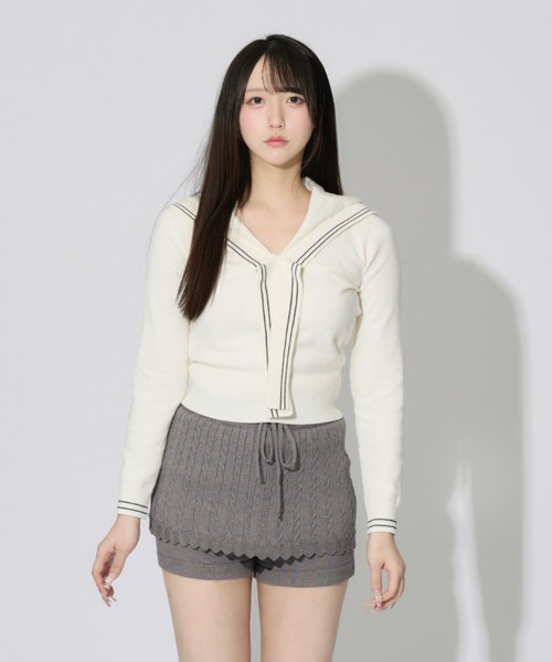 ALLuRing ChaRm(アリュリングチャーム)の「Sailor Collar Line Knit / セーラーカラーラインニット(ニット/セーター・レディース・ホワイト/グレー/ネイビー・FREE)」の4枚目の写真