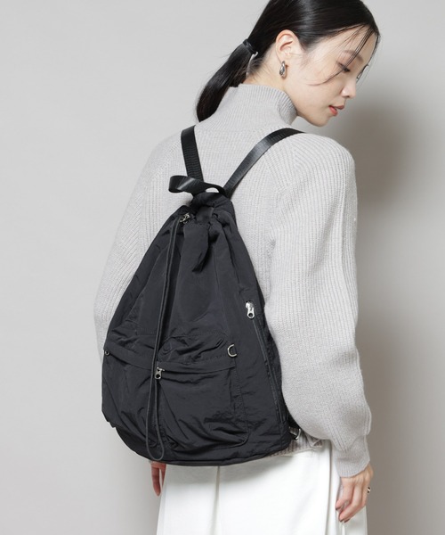 NANO universe（ナノユニバース）の「ドロストナップサック（バックパック/リュック・レディース・ブラック/ベージュ・F）」の6枚目の写真