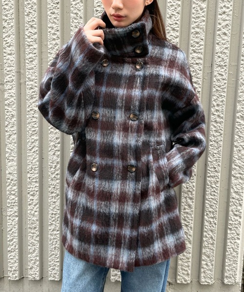 3.3 Field Trip （3.3フィールドトリップ）の「3.3 Field Trip／チェックミドルコート（チェスターコート・レディース・ブルー/オレンジ・FREE）」の2枚目の写真