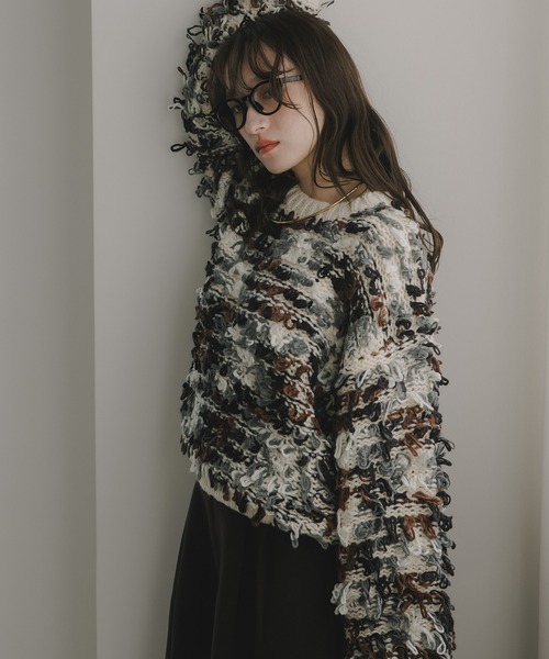 210nouve（トゥージュヌーブ）の「ループヤーン マルチカラー フリンジ ニット（ニット/セーター・レディース・ブラック/アイボリー/ピンク・FREE）」の14枚目の写真