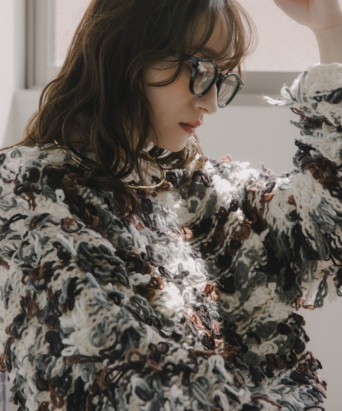 210nouve（トゥージュヌーブ）の「ループヤーン マルチカラー フリンジ ニット（ニット/セーター・レディース・ブラック/アイボリー/ピンク・FREE）」の13枚目の写真