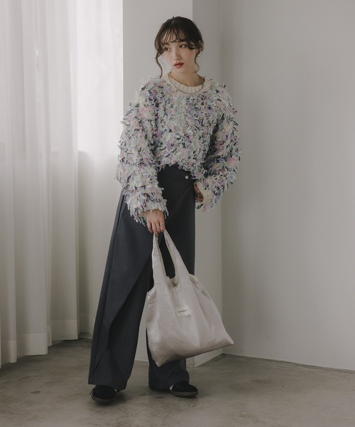 210nouve（トゥージュヌーブ）の「ループヤーン マルチカラー フリンジ ニット（ニット/セーター・レディース・ブラック/アイボリー/ピンク・FREE）」の6枚目の写真