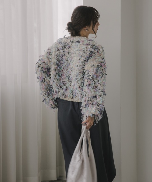 210nouve（トゥージュヌーブ）の「ループヤーン マルチカラー フリンジ ニット（ニット/セーター・レディース・ブラック/アイボリー/ピンク・FREE）」の17枚目の写真