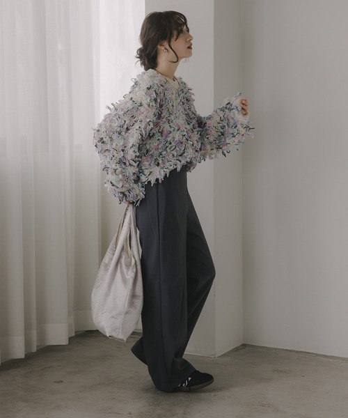 210nouve（トゥージュヌーブ）の「ループヤーン マルチカラー フリンジ ニット（ニット/セーター・レディース・ブラック/アイボリー/ピンク・FREE）」の7枚目の写真