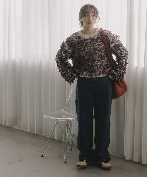 210nouve（トゥージュヌーブ）の「ループヤーン マルチカラー フリンジ ニット（ニット/セーター・レディース・ブラック/アイボリー/ピンク・FREE）」の18枚目の写真