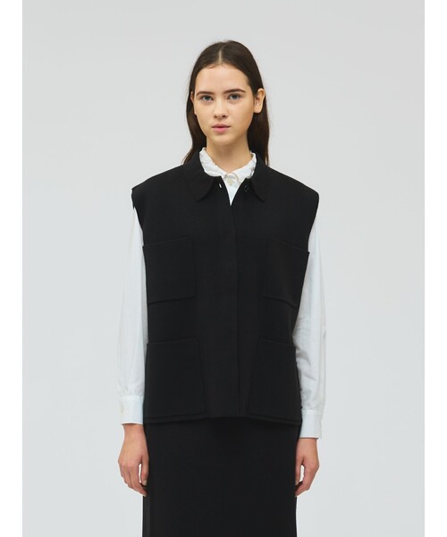 mizuiroind(ミズイロインド)の「mizuiro ind 襟付きワイドベスト(ベスト・レディース・グレー/ブラック・FREE)」の1枚目の写真