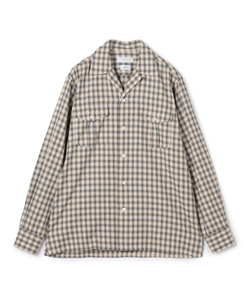 セール】コットンオンブレーチェック ダブルポケットオープンカラー