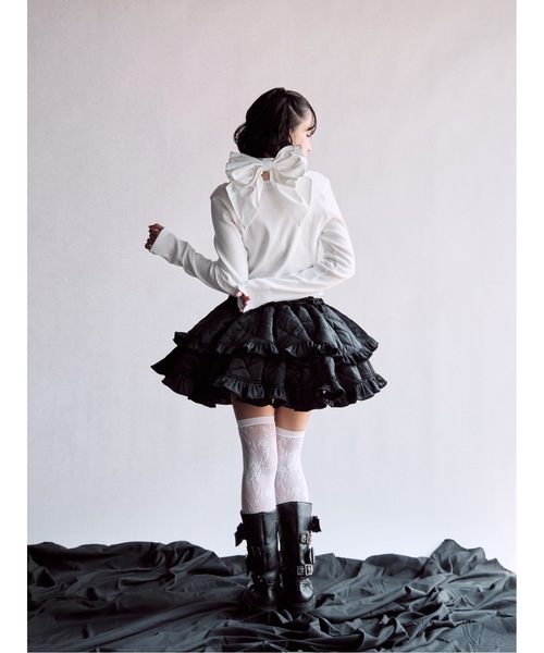 lilLilly（リルリリー）の「クロスレースリブトップス（Tシャツ/カットソー・レディース・ブラック/ホワイト/ピンク・FREE）」の8枚目の写真