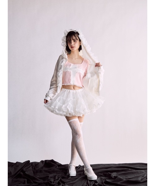 lilLilly（リルリリー）の「クロスレースリブトップス（Tシャツ/カットソー・レディース・ブラック/ホワイト/ピンク・FREE）」の16枚目の写真