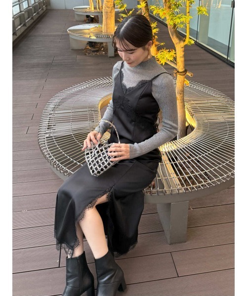 レーストリム付きブラックキャミワンピース セール】レーストリムキャミワンピース（ワンピース）｜FRAY I.D