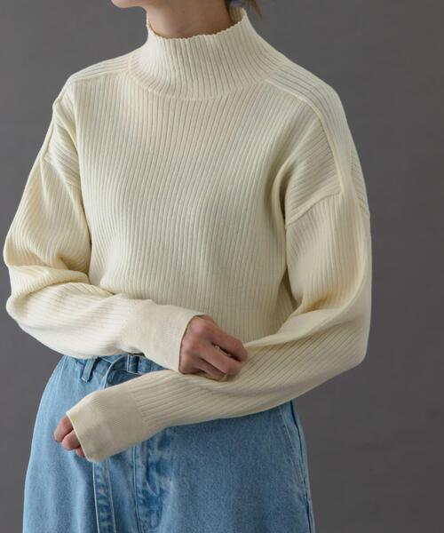 FORK&SPOON(フォークアンドスプーン)の「FORK&SPOON ワイドリブハイネックニット(ニット/セーター・レディース・ブラック/グレー系その他/ブルー/オフホワイト・1)」の1枚目の写真