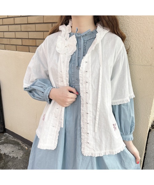 美品 22SS PINK HOUSE ピンクハウス ストライプ フラワー刺繍 ブラウス カットソー A2123FB 010 ブルー レディース 古着 中古 USED JR名古屋タカシマヤ ピンクハウスからのお知らせ｜ピンクハウス