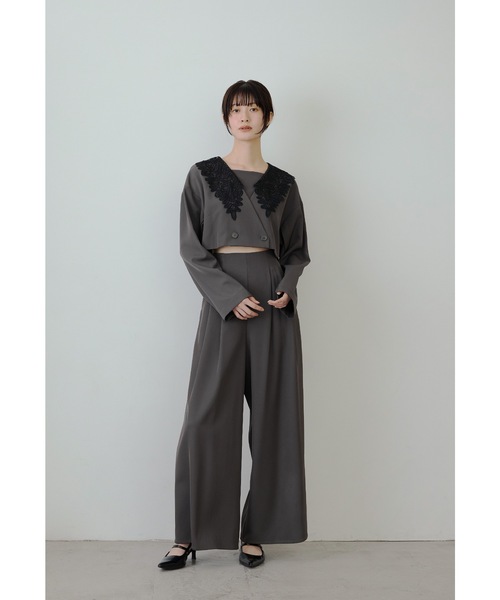 niana（ニアナ）の「ビッグカラーセットアップ 2点セット ジャケット ブラウス パンツドレス セパレート 結婚式 成人式 二次会 同窓会 入学式 卒業式 パーティードレス オケージョンドレス お呼ばれ（パンツドレス・レディース・ブラウン/ブラック×ホワイト/ライトカーキ・S/L/M）」の19枚目の写真