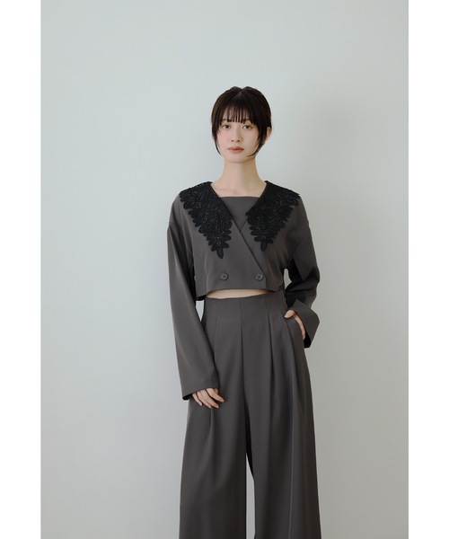 niana（ニアナ）の「ビッグカラーセットアップ 2点セット ジャケット ブラウス パンツドレス セパレート 結婚式 成人式 二次会 同窓会 入学式 卒業式 パーティードレス オケージョンドレス お呼ばれ（パンツドレス・レディース・ブラウン/ブラック×ホワイト/ライトカーキ・S/L/M）」の20枚目の写真