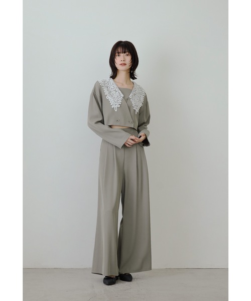 niana（ニアナ）の「ビッグカラーセットアップ 2点セット ジャケット ブラウス パンツドレス セパレート 結婚式 成人式 二次会 同窓会 入学式 卒業式 パーティードレス オケージョンドレス お呼ばれ（パンツドレス・レディース・ブラウン/ブラック×ホワイト/ライトカーキ・S/L/M）」の12枚目の写真