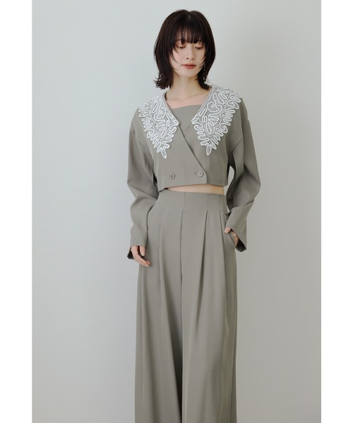 niana（ニアナ）の「ビッグカラーセットアップ 2点セット ジャケット ブラウス パンツドレス セパレート 結婚式 成人式 二次会 同窓会 入学式 卒業式 パーティードレス オケージョンドレス お呼ばれ（パンツドレス・レディース・ブラウン/ブラック×ホワイト/ライトカーキ・S/L/M）」の13枚目の写真