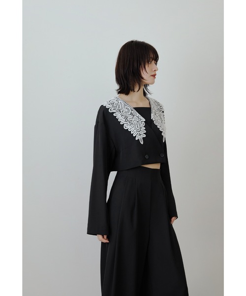 niana（ニアナ）の「ビッグカラーセットアップ 2点セット ジャケット ブラウス パンツドレス セパレート 結婚式 成人式 二次会 同窓会 入学式 卒業式 パーティードレス オケージョンドレス お呼ばれ（パンツドレス・レディース・ブラウン/ブラック×ホワイト/ライトカーキ・S/L/M）」の7枚目の写真