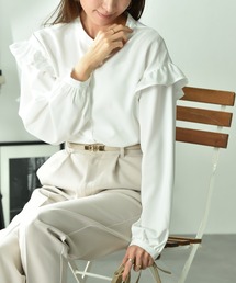 INTERPLANET | パウダーデシンアームフリル長袖ブラウス(シャツ/ブラウス)