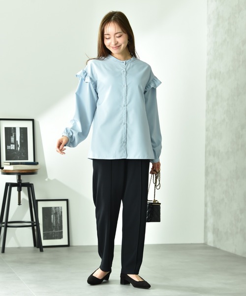 INTERPLANET（インタープラネット）の「パウダーデシンアームフリル長袖ブラウス（シャツ/ブラウス・レディース・オフホワイト/サックスブルー/ブラック・FREE）」の16枚目の写真