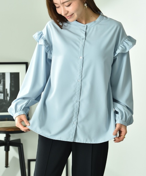 INTERPLANET（インタープラネット）の「パウダーデシンアームフリル長袖ブラウス（シャツ/ブラウス・レディース・オフホワイト/サックスブルー/ブラック・FREE）」の12枚目の写真